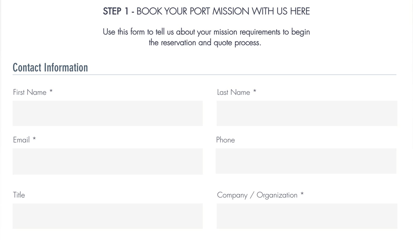 Original Arkisys mission booking system page